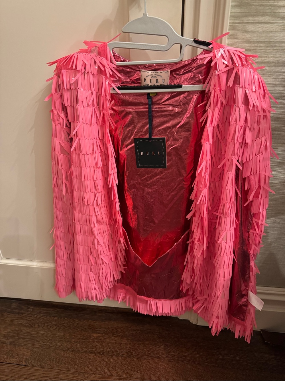 NWT Buru Sequin Flapper Pink Fringe Capelet Size L/XL